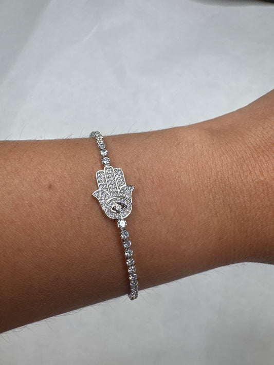Diamond hamsa silver bracelet
