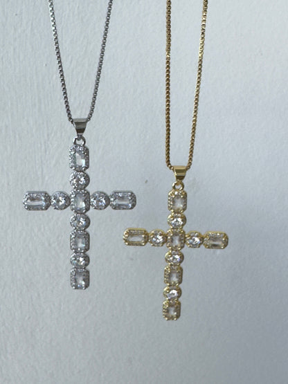 Diamond Long Cross - Gold or Silver