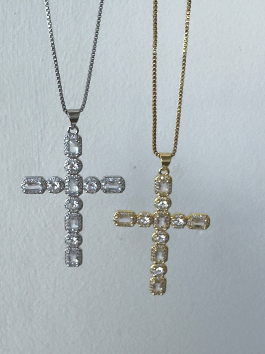 Diamond Long Cross - Gold or Silver
