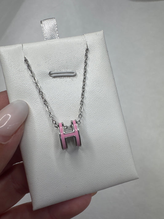 H necklace - pink & silver