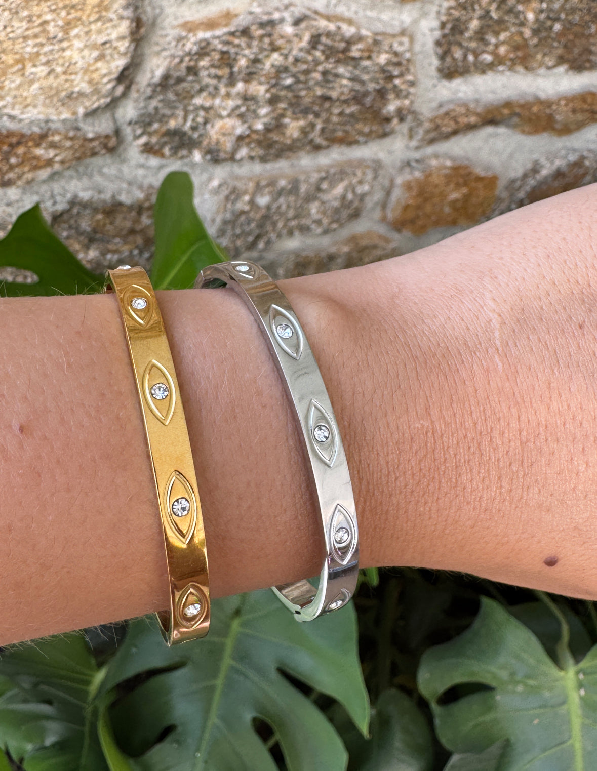 Evil Eye Diamond Bangle - Gold or Silver