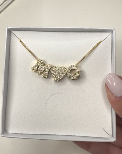 Italic Medium Diamond Initial Letter Necklace - GOLD (4 letters included)