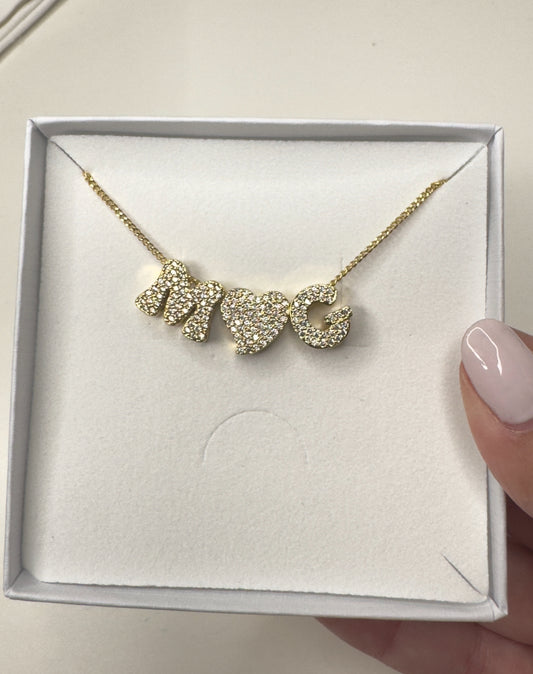 Italic Medium Diamond Initial Letter Necklace - GOLD (4 letters included)