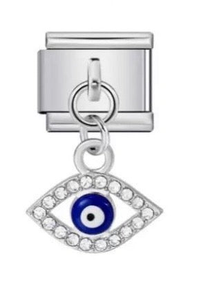 DANGLE DIAMOND EVIL EYE - SILVER