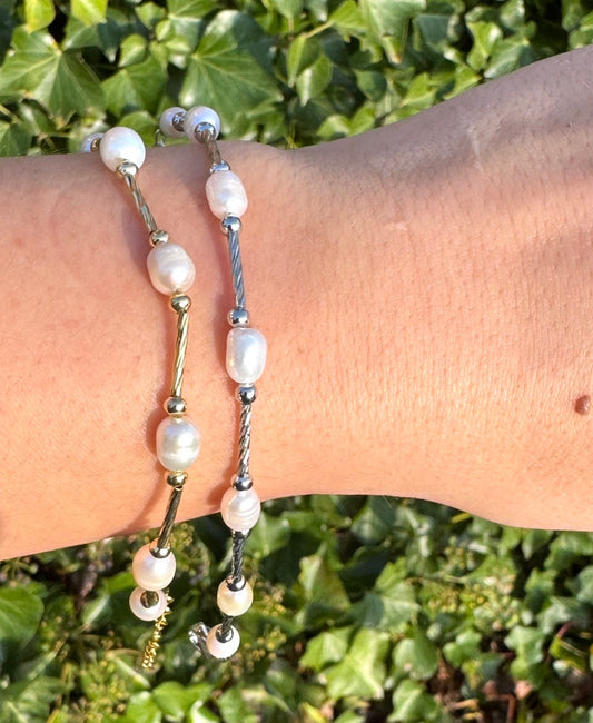 Freshwater Pearl Chain Bracelet - Gold or Silver