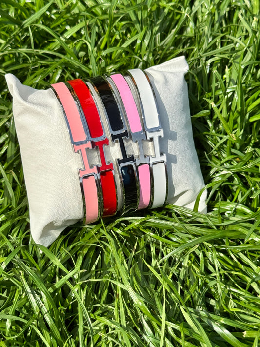 Silver Thin H Bangle - 5 colour options