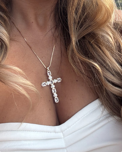 Diamond Long Cross - Gold or Silver