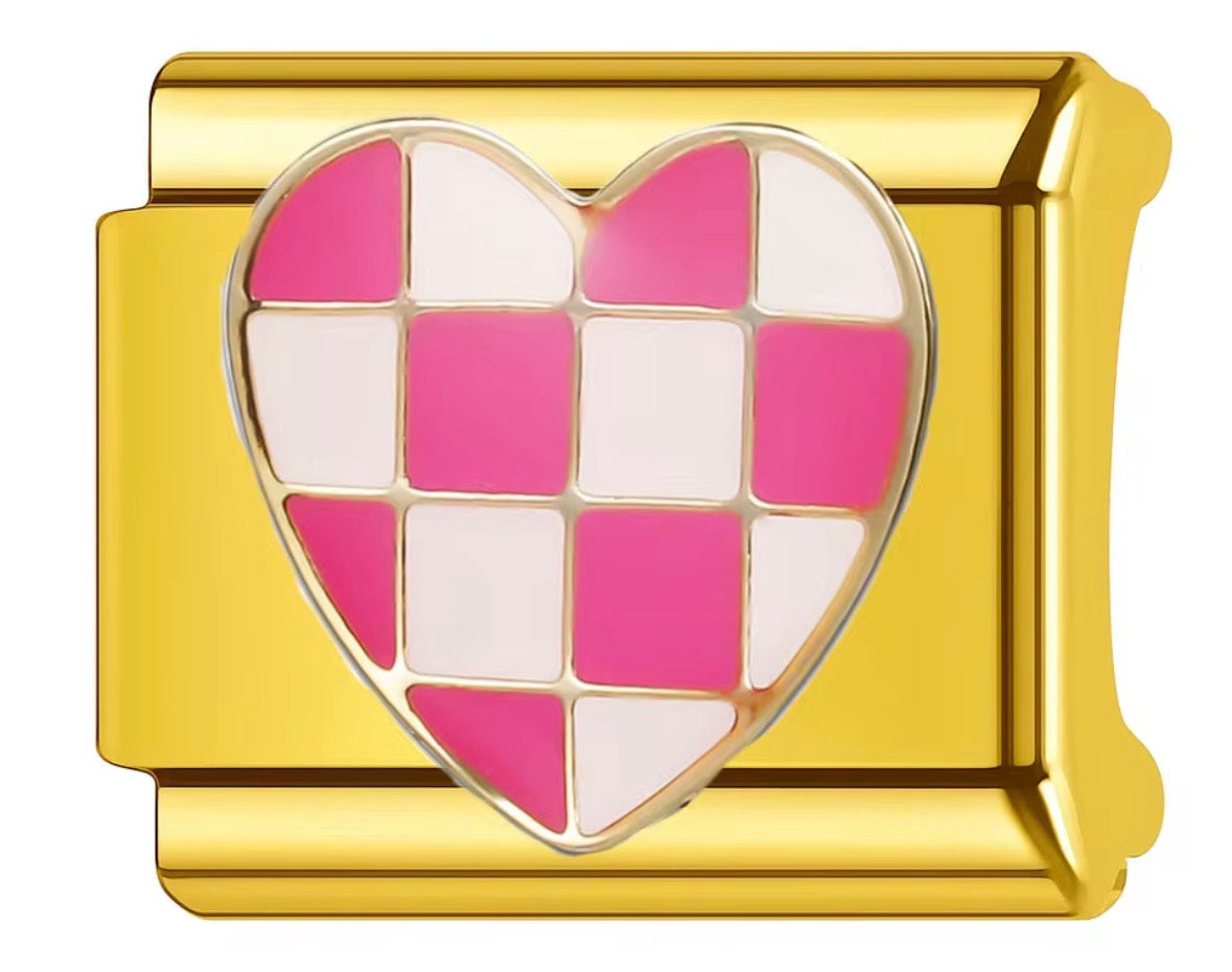 PINK & WHITE HEART - GOLD