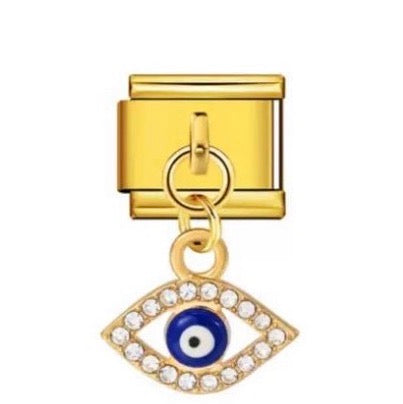 DANGLE DIAMOND EVIL EYE - GOLD