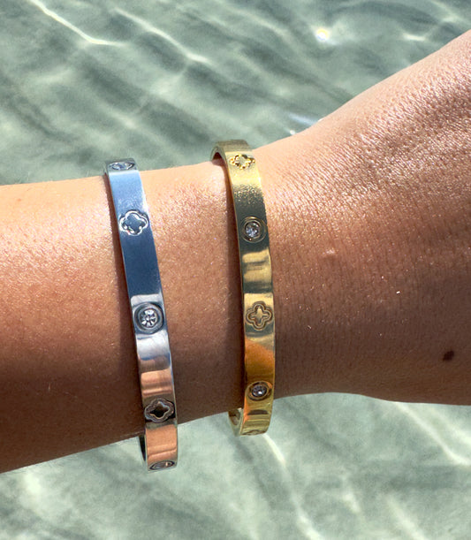 Flower Diamond Bangle - Gold or Silver