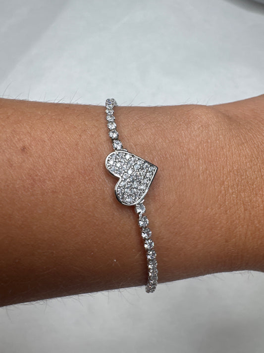 Diamond heart bracelet - silver