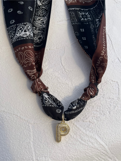 Initial bubble brown & black bandana necklace