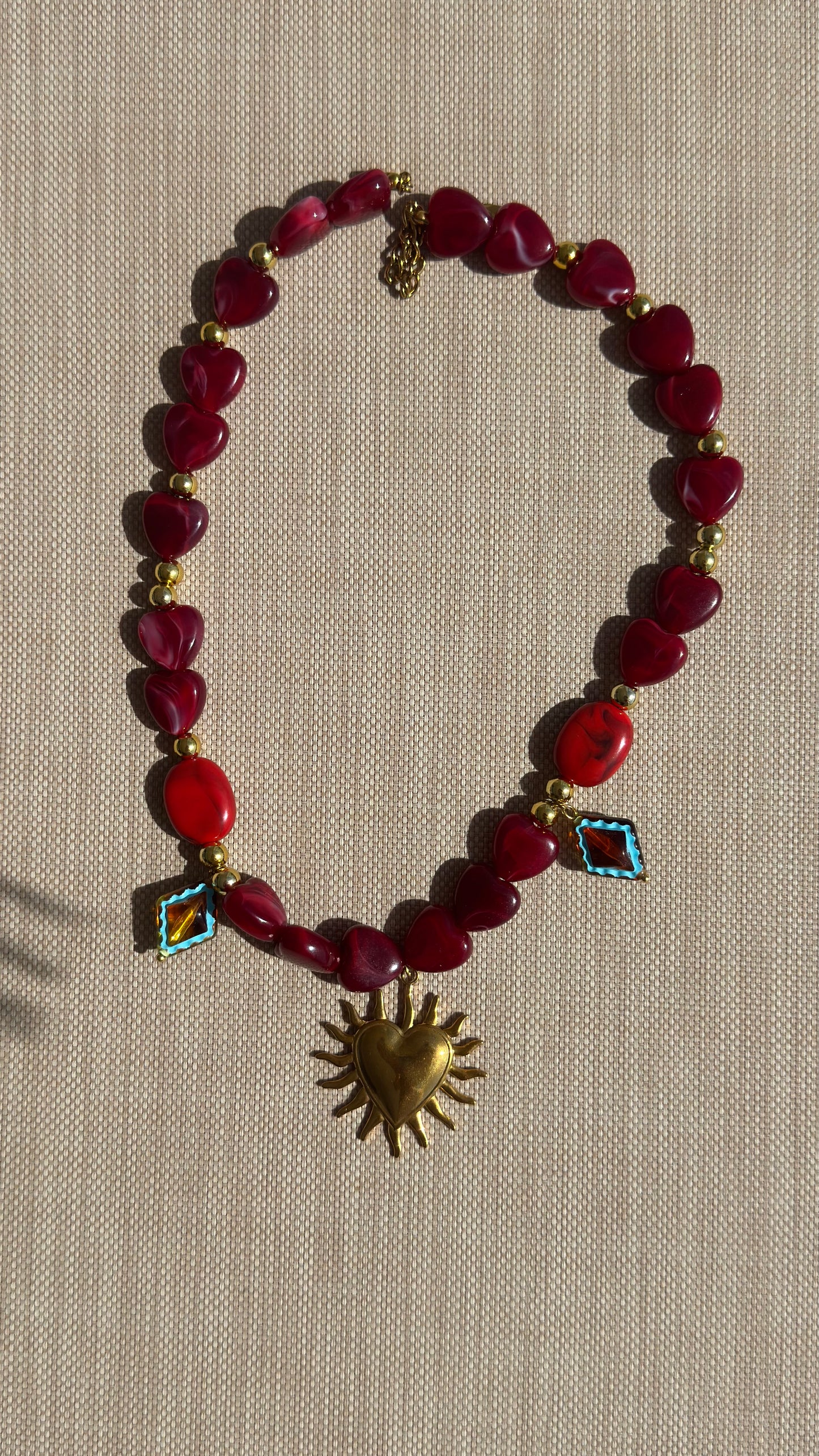 Red Pearl Sunflower Necklace
