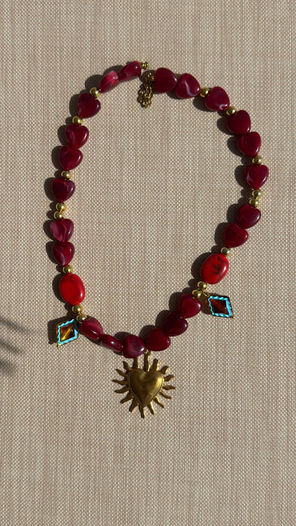 Red Pearl Sunflower Necklace