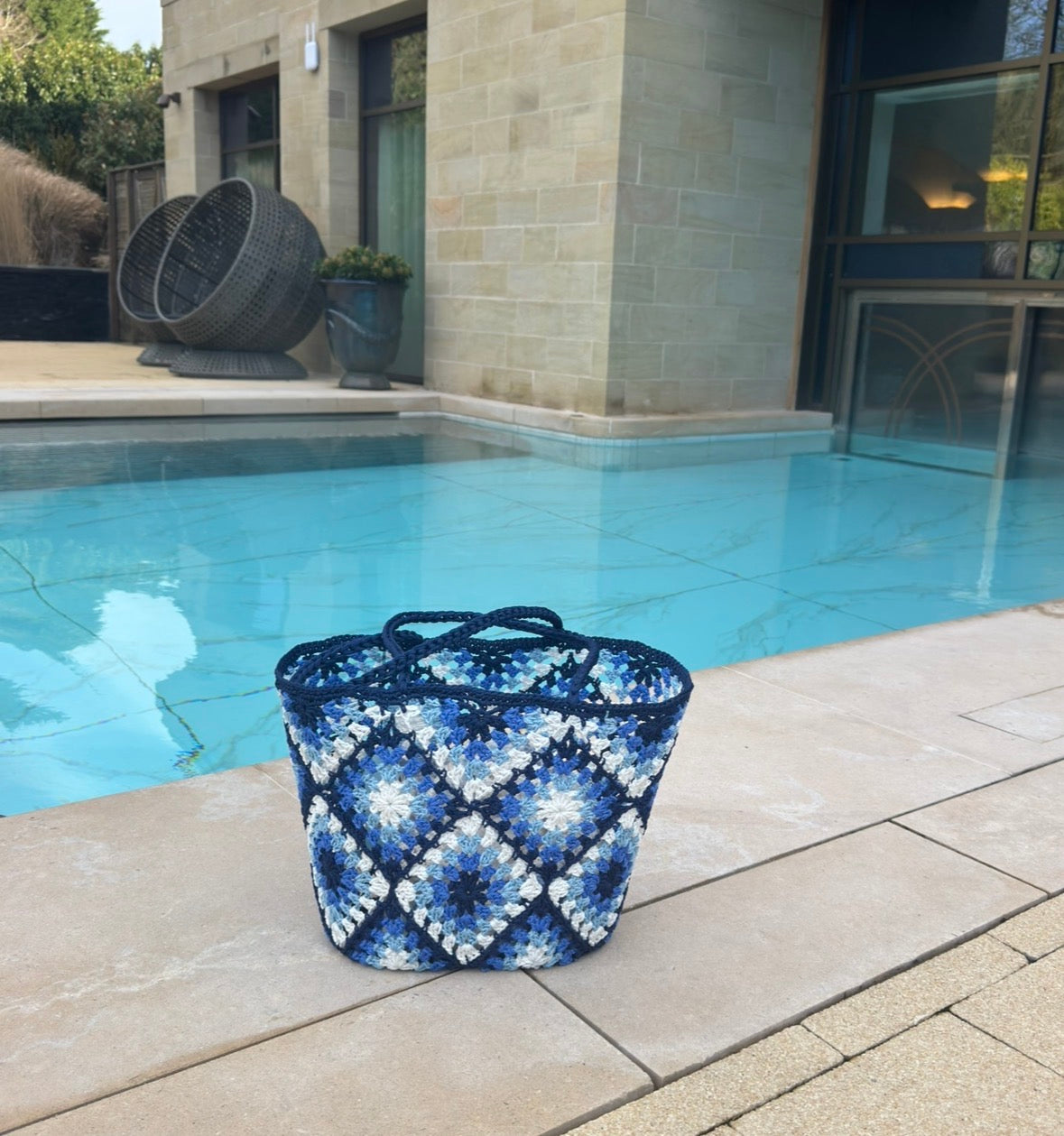 Crochet Tote Bag - Blue