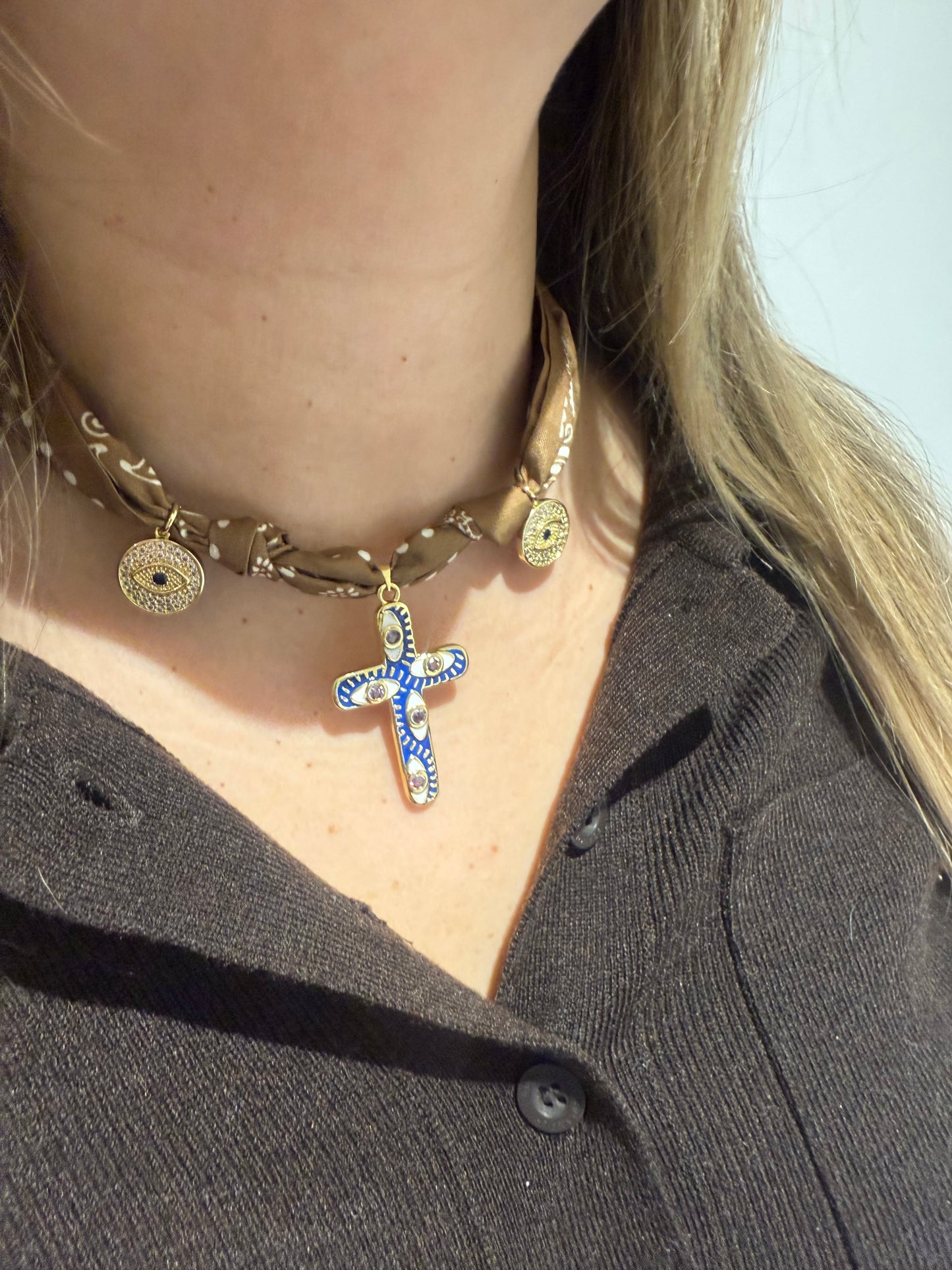 Evil eye & Necklace Rust Scarf Necklace