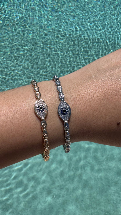 Diamond Evil eye bangle - Silver or Gold