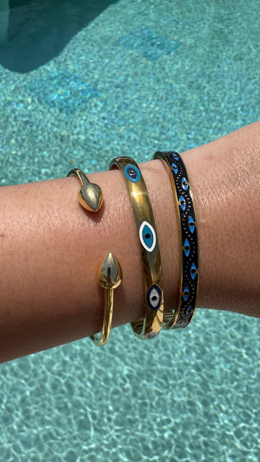 Evil Eye Gold Bangle Stack - 3 options