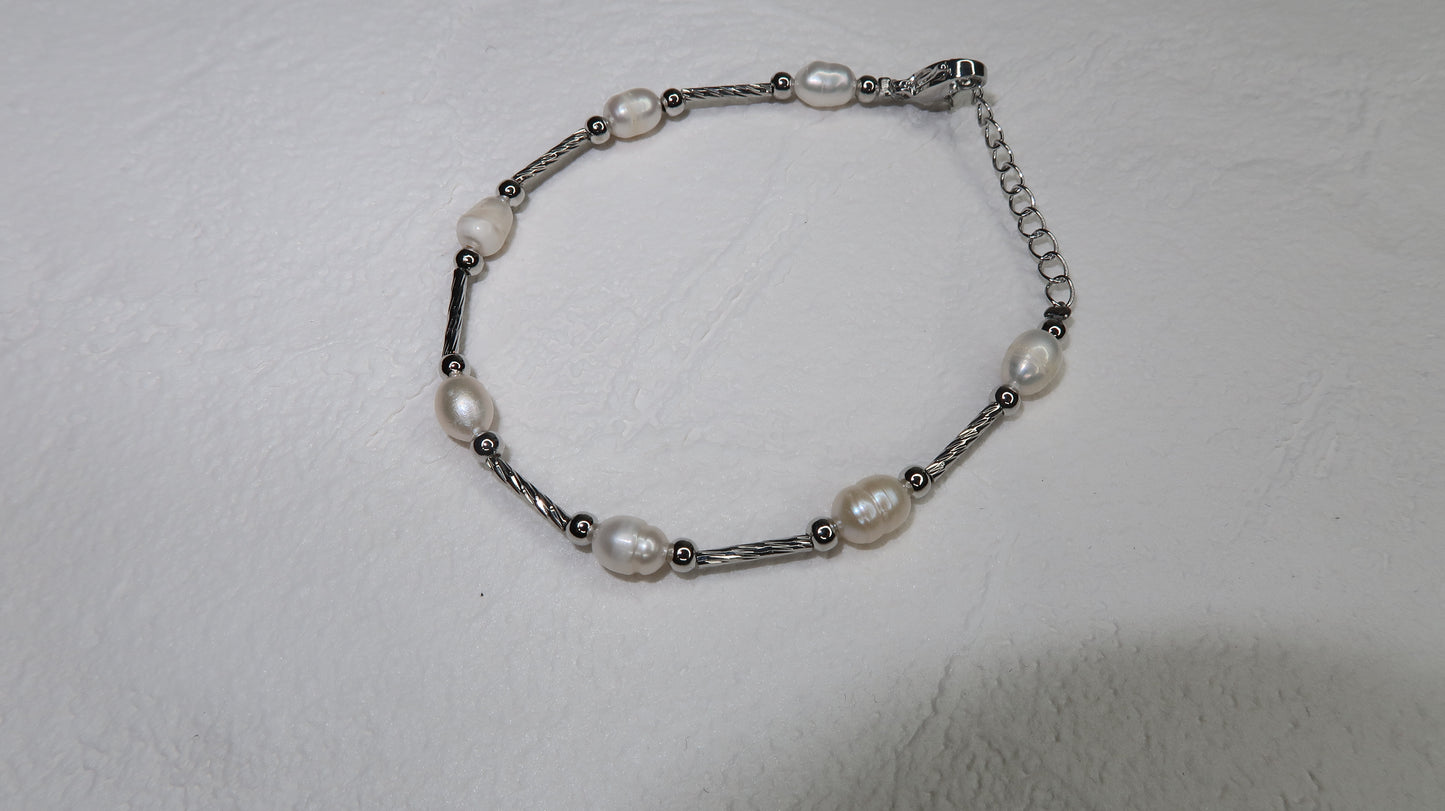 Freshwater Pearl Chain Bracelet - Gold or Silver