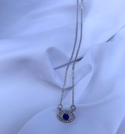 Diamond blue evil eye necklace