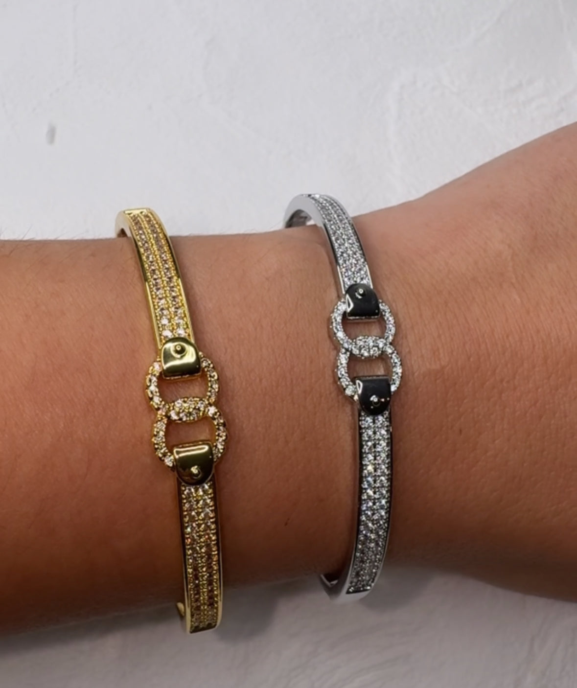 Diamond Double Circle Bangle - Silver or Gold