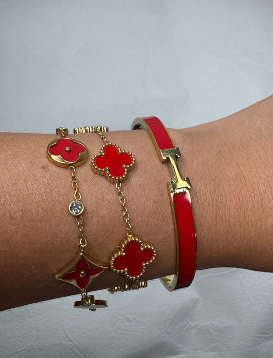 Cherry Red & Gold Bracelet stack x3