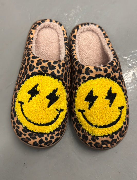 Leopard smiley face slippers