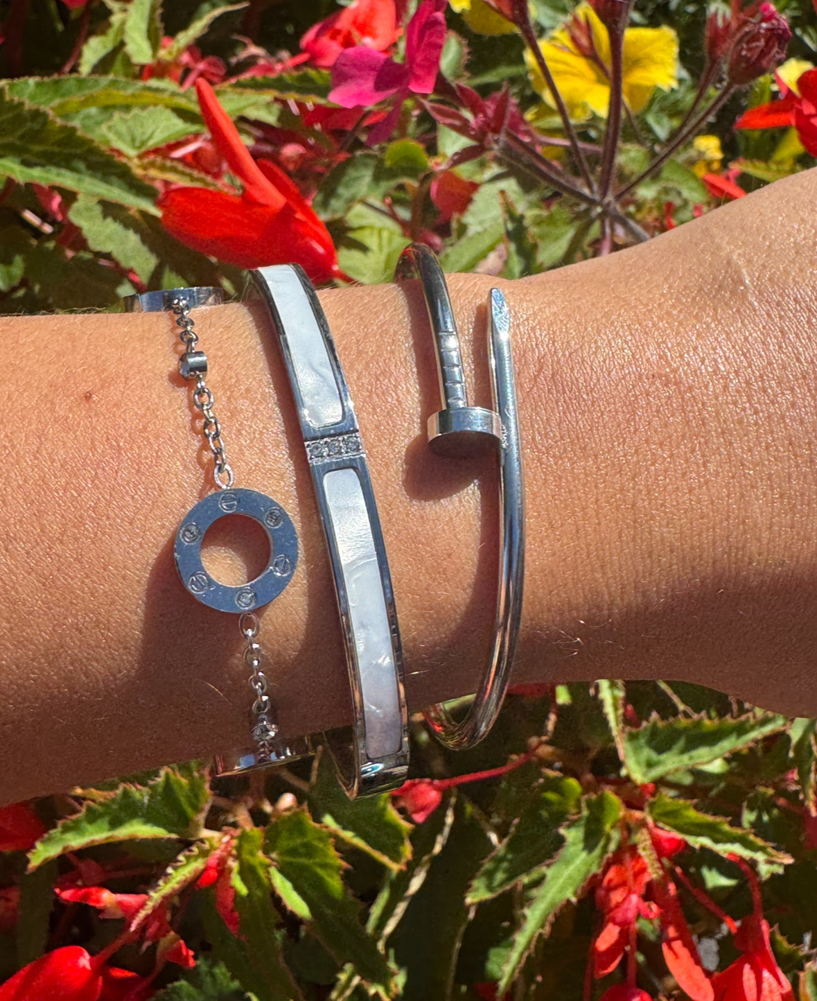 Silver and white bracelet stack