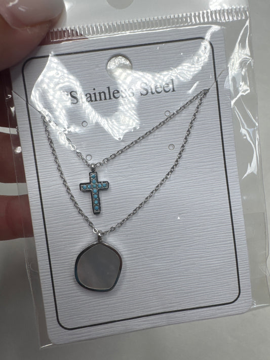 Cross double chain necklace