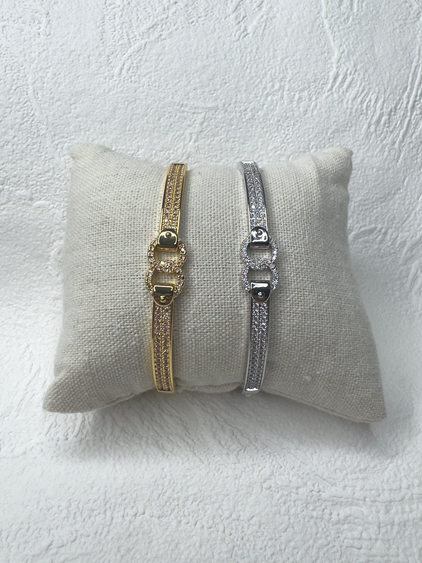 Diamond Double Circle Bangle - Silver or Gold