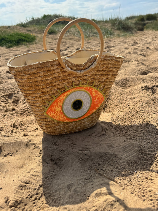 Orange Evil Eye Beach Bag