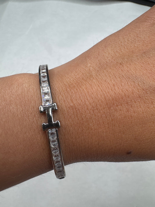 H diamond silver bangle