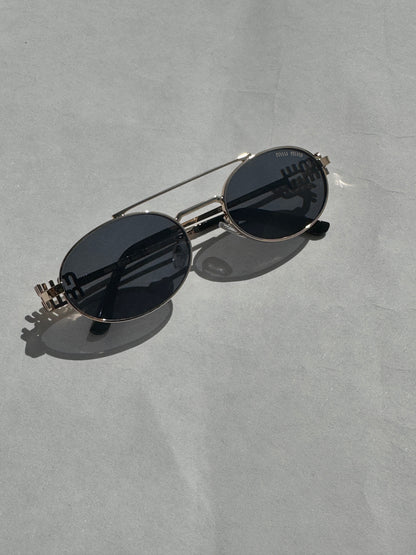 Mia Black Lens Round Aviator Sunglasses