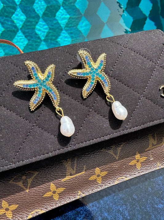 Pearl Star Drop Earrings