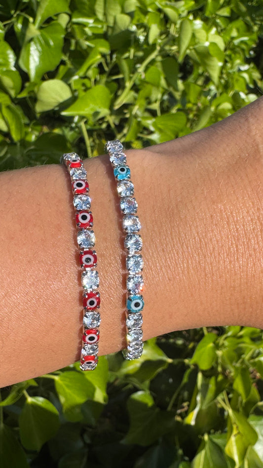 Evil Eye Silver Clasp Bracelet - Red or Blue