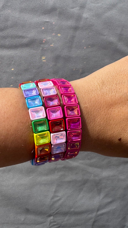 Square Crystal Bead Bracelets - various colours