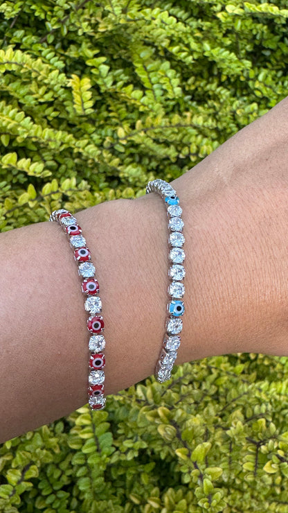 Evil Eye Silver Clasp Bracelet - Red or Blue