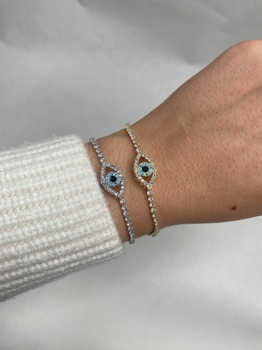 Blue Gem & Diamond Bracelet - Gold or Silver