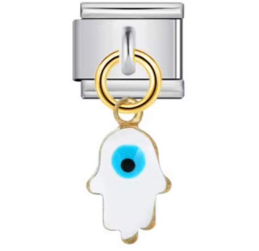 HANGING WHITE HAMSA - SILVER