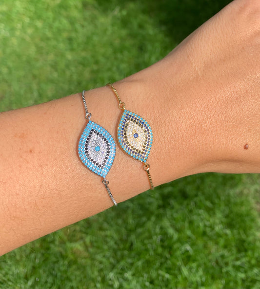 Blue Sea Evil Eye Bracelet in Gold or Silver