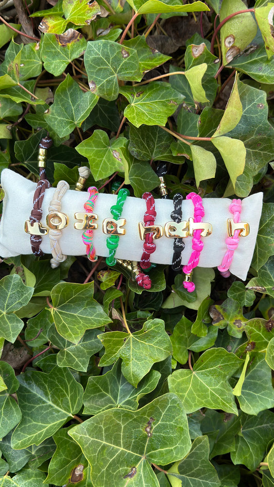 Initial Rope Bracelet - Various colours