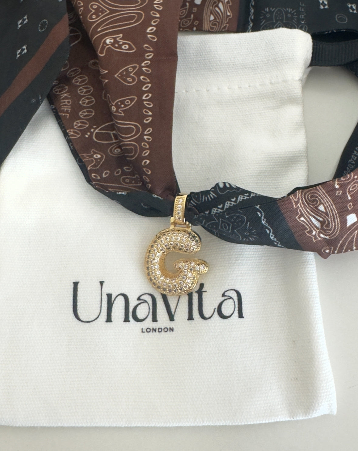 Initial bubble brown & black bandana necklace