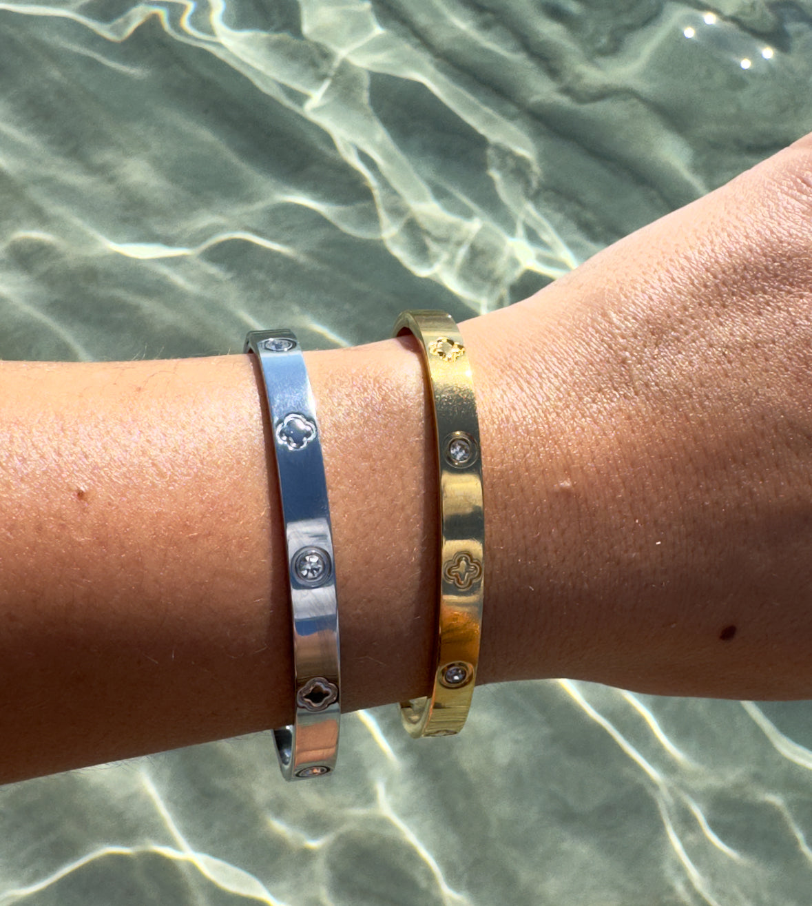 Flower Diamond Bangle - Gold or Silver