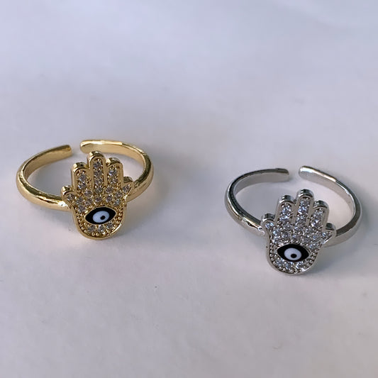 Hamsa Adjustable Ring - Gold or Silver