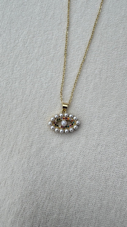 Pearl Evil Eye Necklace