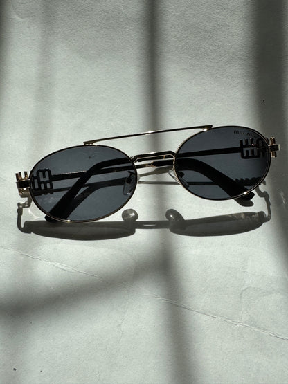 Mia Black Lens Round Aviator Sunglasses