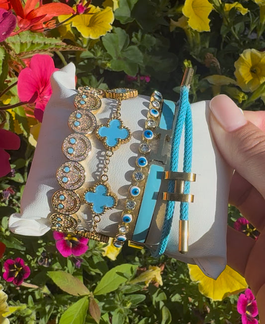 Baby blue bracelet stack x5
