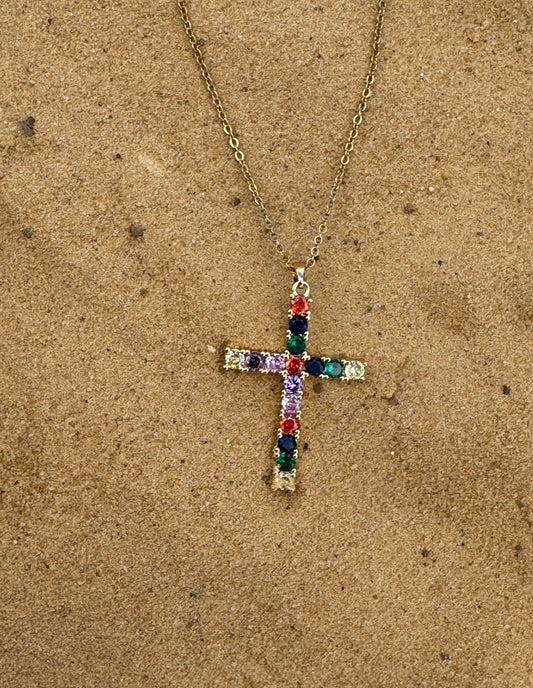 Rainbow large cross necklace