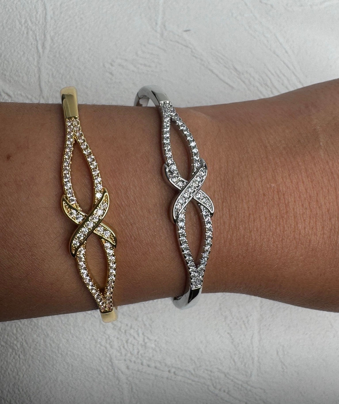 Diamond Cross Bangle - Gold or Silver