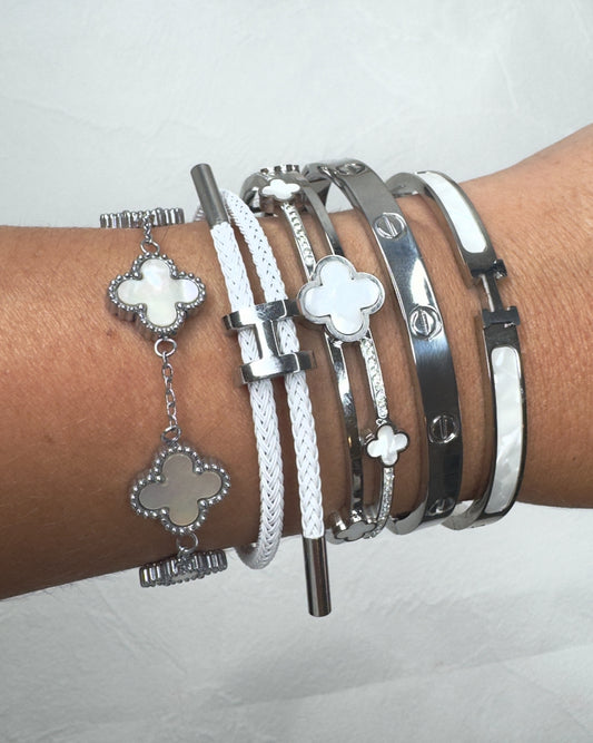 White & Silver bracelet Stack